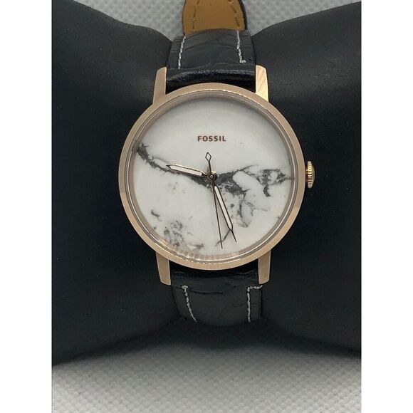 Fossil ES4404 Women's Black Leather Analog White Dial Quartz Wrist Watch KS276 - Picture 1 of 9